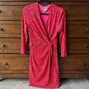 Anne Klein Red and Black Zebra Print Long Sleeve Dress